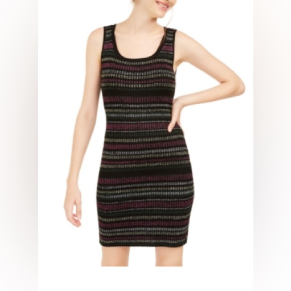Planet Gold Size Small Metallic Striped Sweater Bodycon Fitted Dress
